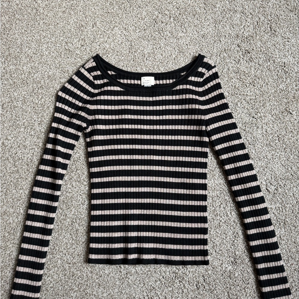 Striped Long Sleeve Boat Neck Top
